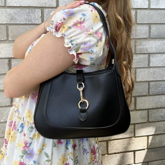 Neiman Marcus Black Horsebit Buckle Reverie Bag - Picture 1 of 6